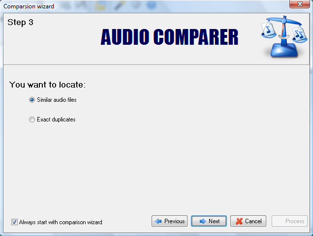 audio files comparison wizard in Audio Comparer app