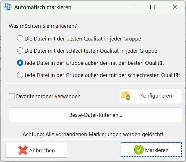 Fenster für automatische Markierung in Audio Comparer