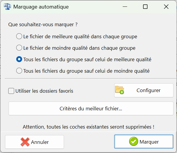 Fenêtre de marquage automatique dans Audio Comparer