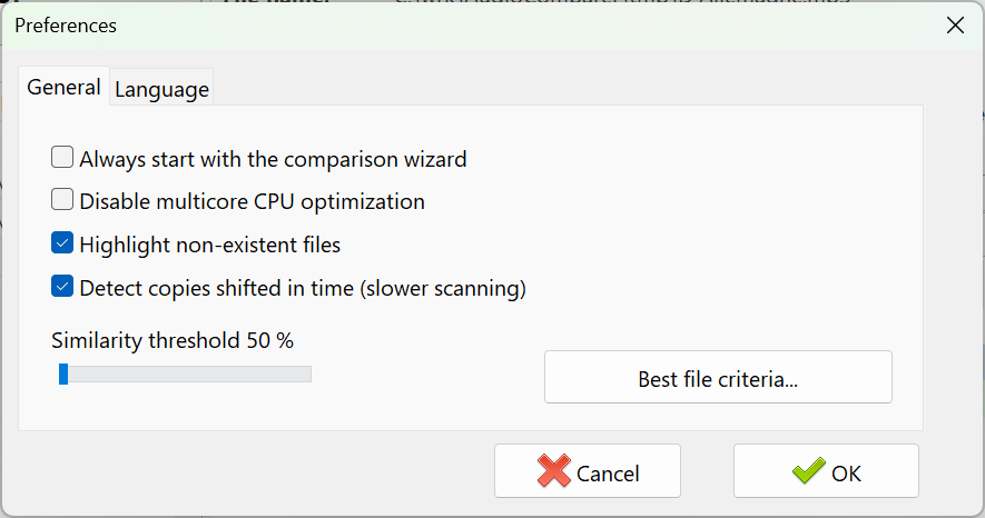 Audio Comparer preferences