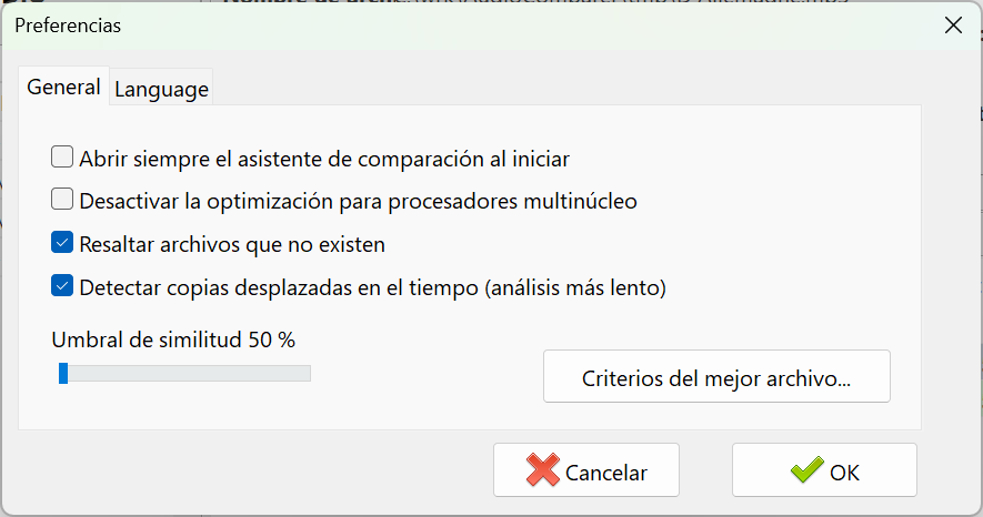 Preferencias de Audio Comparer