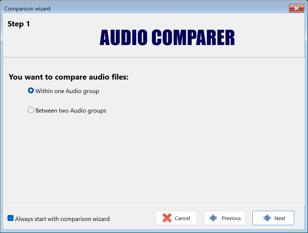 audio files comparison wizard in Audio Comparer app