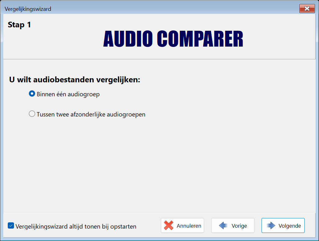 Vergelijkingswizard in Audio Comparer